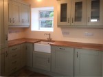 Handpainted Sage Green Kitchen - with Solid Oak Worktop designed and fitted by Barrett Kitchens, Letterkenny, County Donegal, Ireland