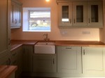 Handpainted Sage Green Kitchen - with Solid Oak Worktop designed and fitted by Barrett Kitchens, Letterkenny, County Donegal, Ireland