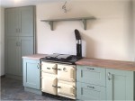 Handpainted Sage Green Kitchen - with Solid Oak Worktop designed and fitted by Barrett Kitchens, Letterkenny, County Donegal, Ireland